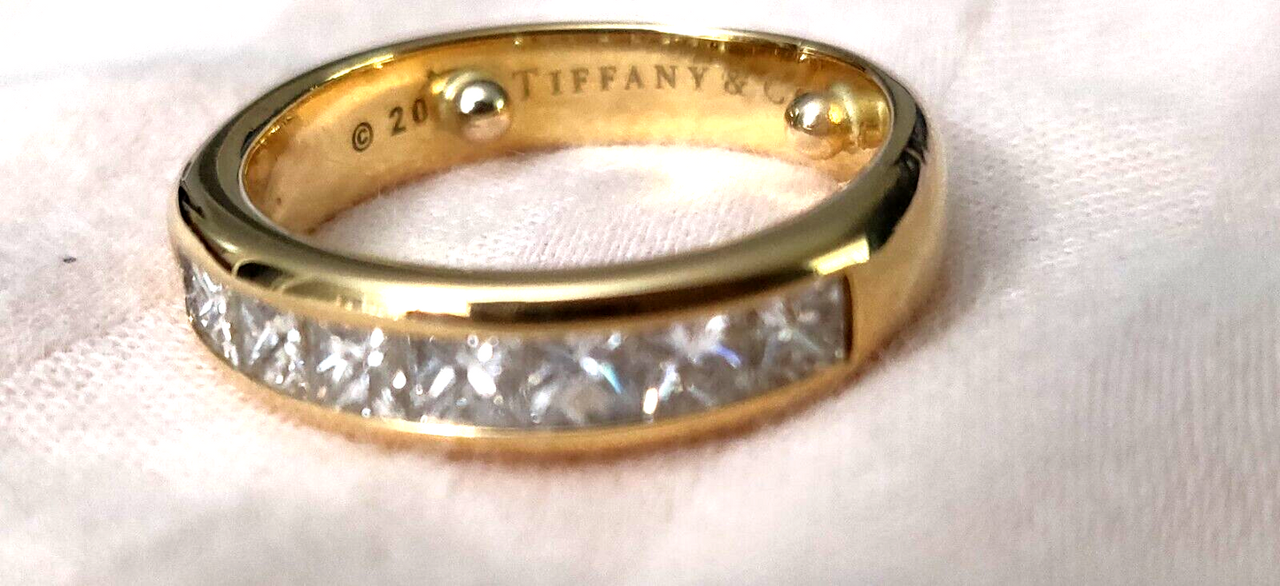 Tiffany & Co 1.20ct Princess Cut Diamond 18K Gold Eternity Band Ring Sizable 6