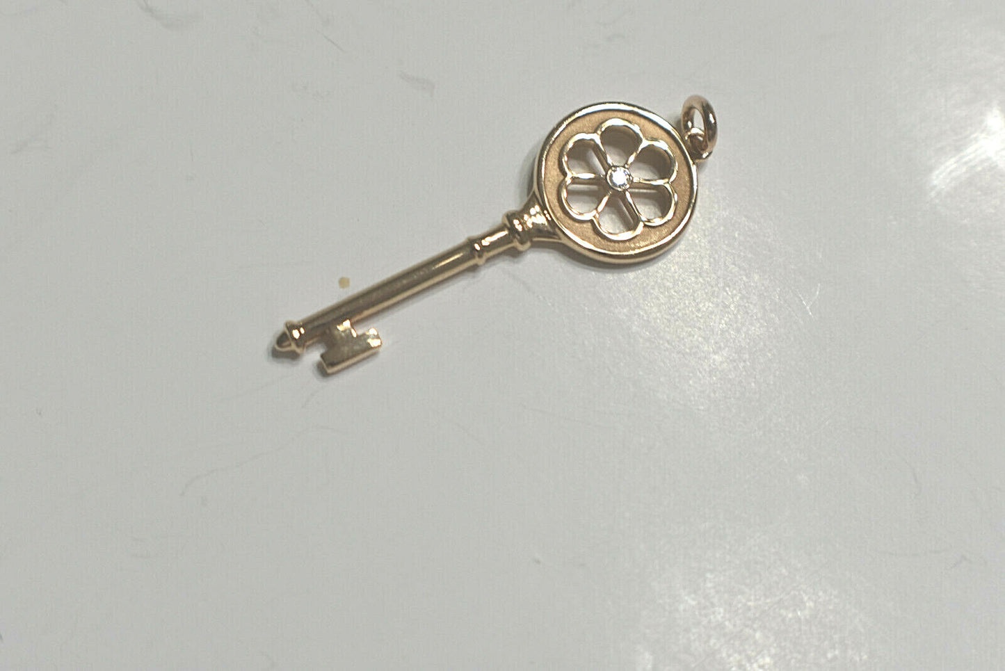 Tiffany & Co Diamond 18K Rose Gold Blossom Key Pendant 4 Necklace w/ Pouch