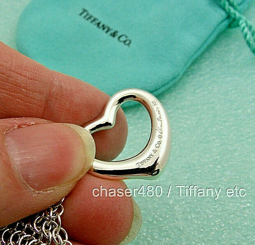 Tiffany & Co Silver Elsa Peretti Open Heart Mesh Toggle Bracelet Pouch & Box