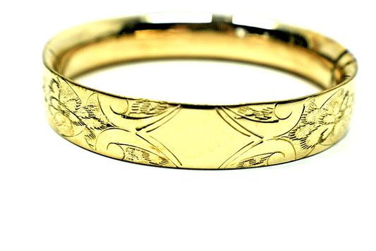 14K Gold Engraved Bangle Bracelet Ornate Florentine - Can be Monogrammed 24g