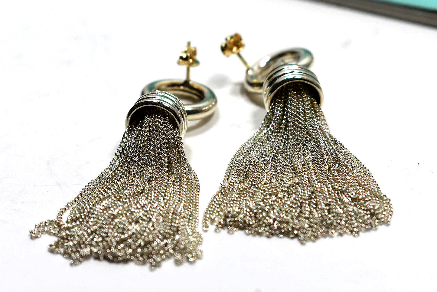 Tiffany & Co Tassel Earrings Silver 2" Dangle RARE Vintage 18K Backs & Posts Box