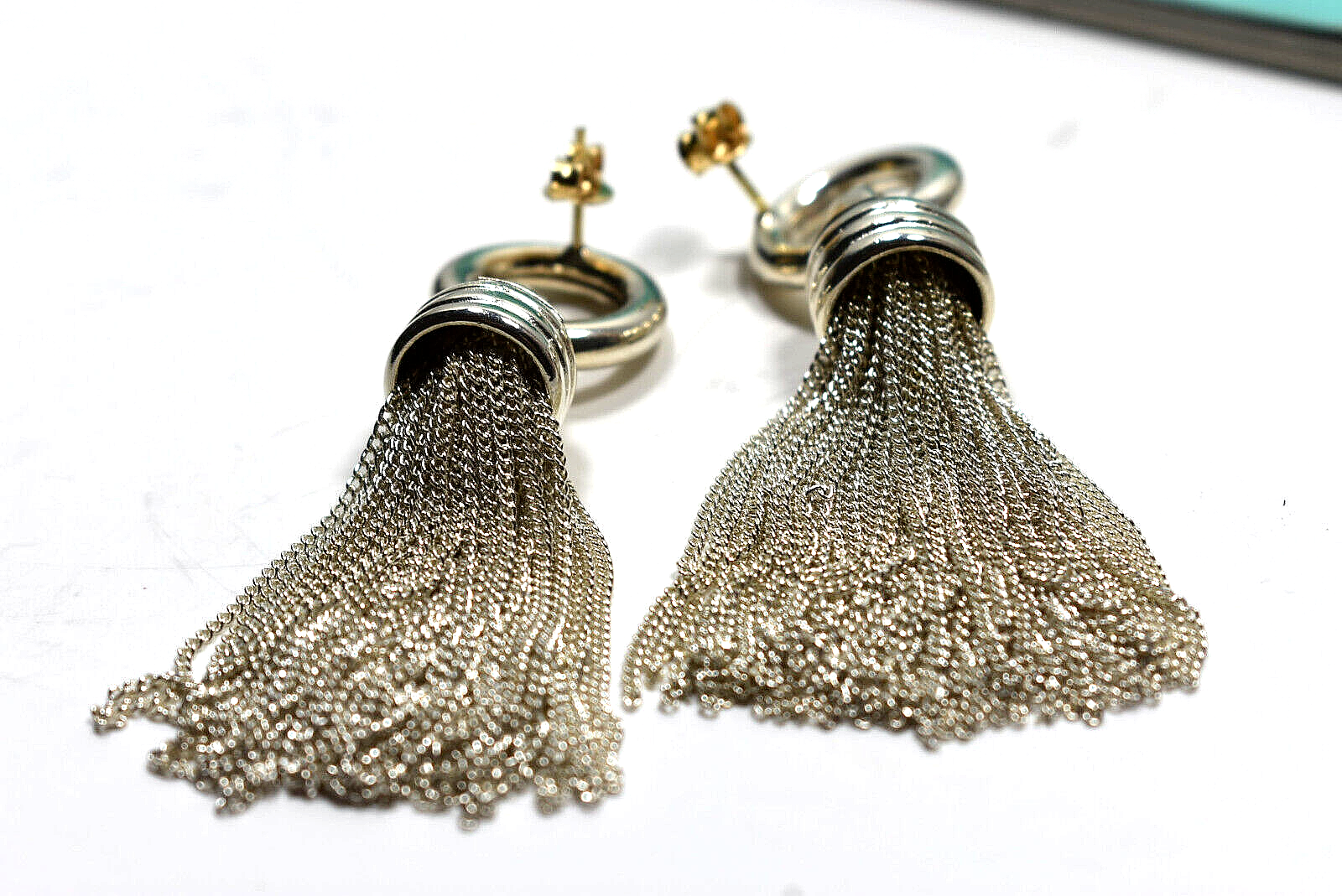 Tiffany & Co Tassel Earrings Silver 2" Dangle RARE Vintage 18K Backs & Posts Box