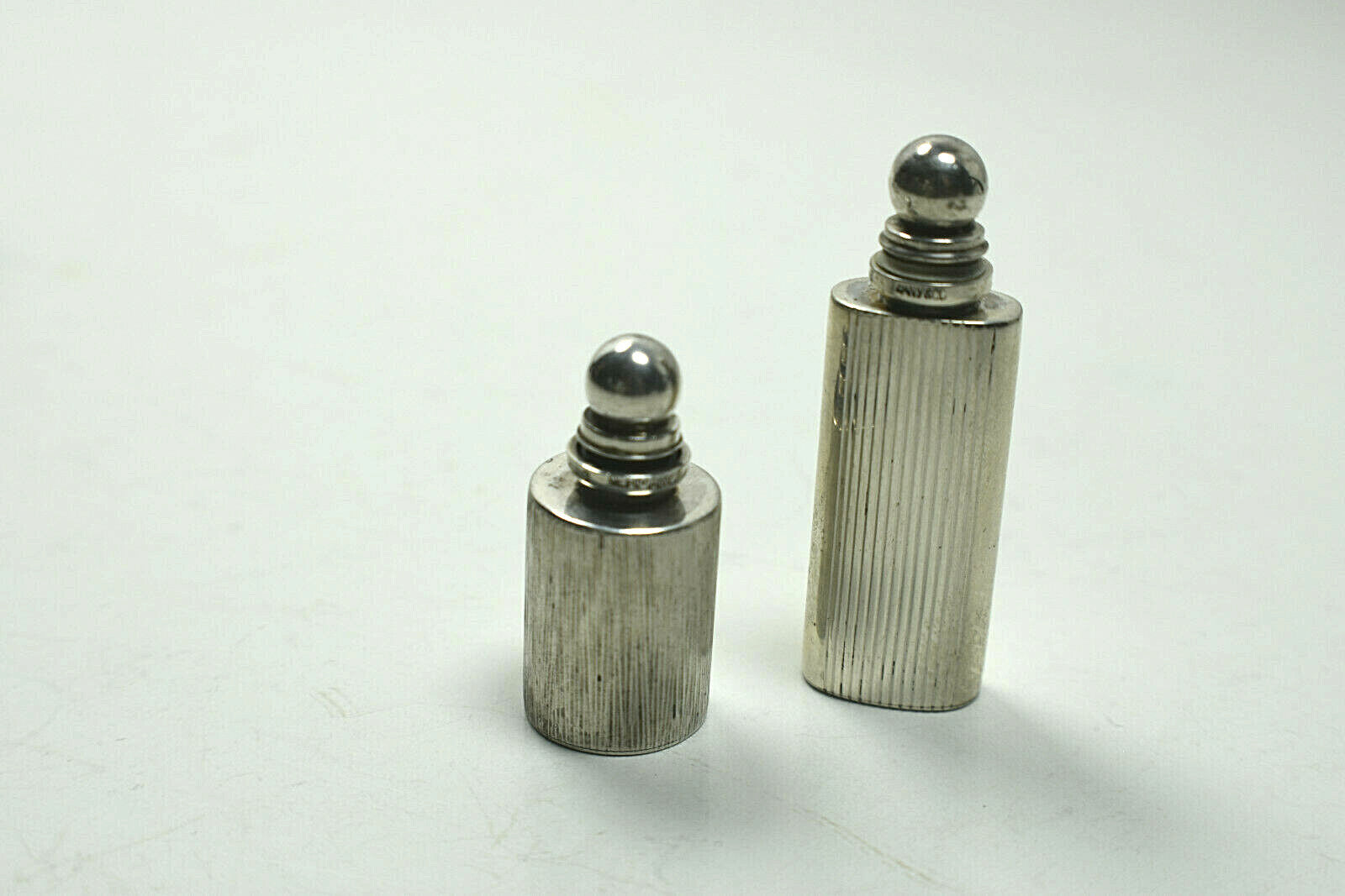Tiffany & Co. 2 Grooved Mini Perfume Bottles Handbag Size Sterling Silver Rare