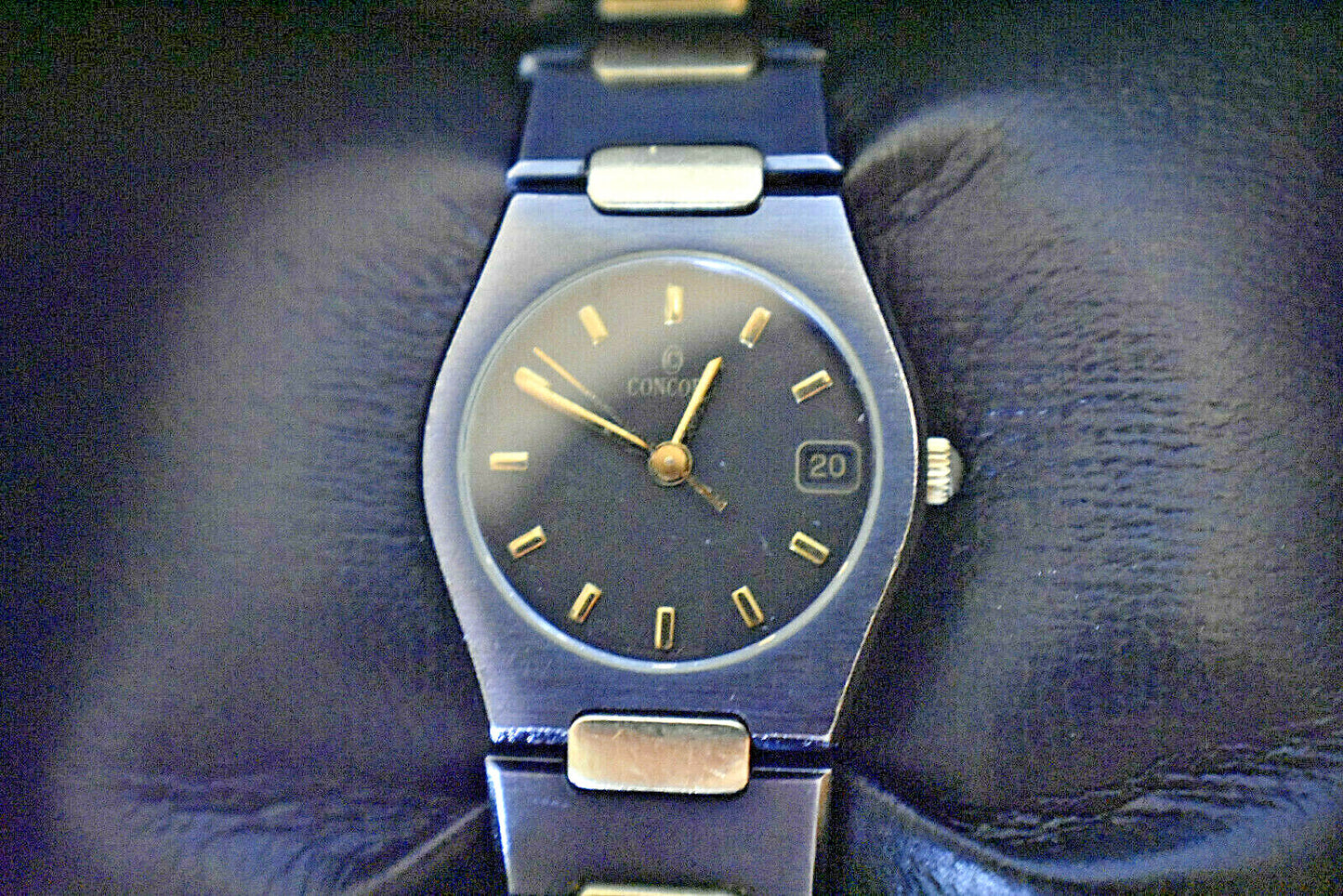 RARE Ladies Concord 18K Gold Gun Metal Black SS Swiss Date Watch w/ Box