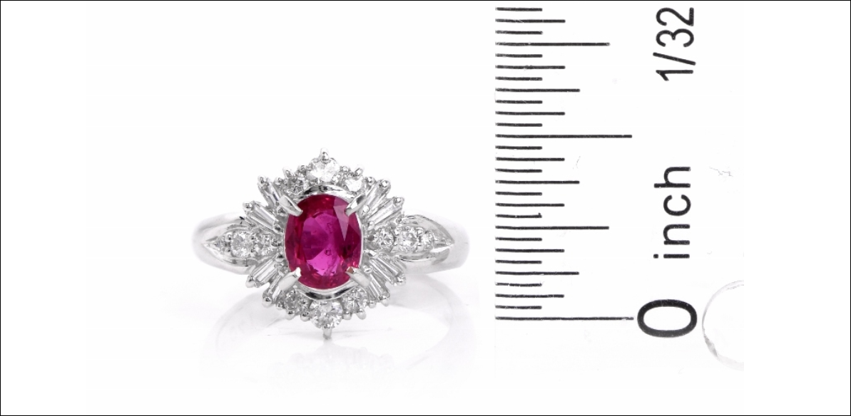 Platinum Ruby Cocktail Engagement Ring 1.30ct G-H Diamond Baguettes Sizable 5.5
