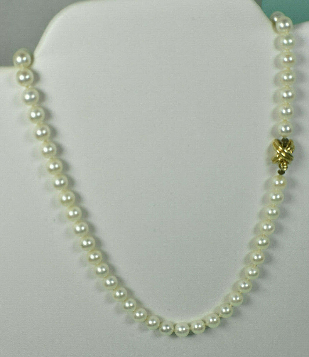 Tiffany & Co Akoya Pearl 18" Necklace 18K Yellow Gold Signature X & Gift Case