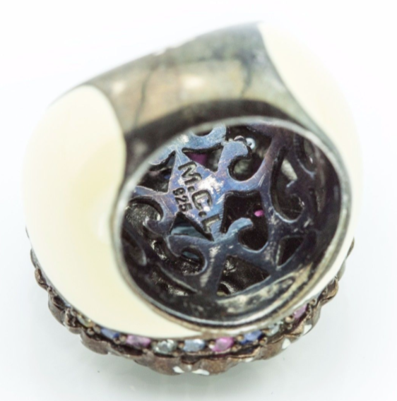 MCL Matthew Campbell Laurenza MultiColor Sapphires Enamel Retro Ring Silver 5.5