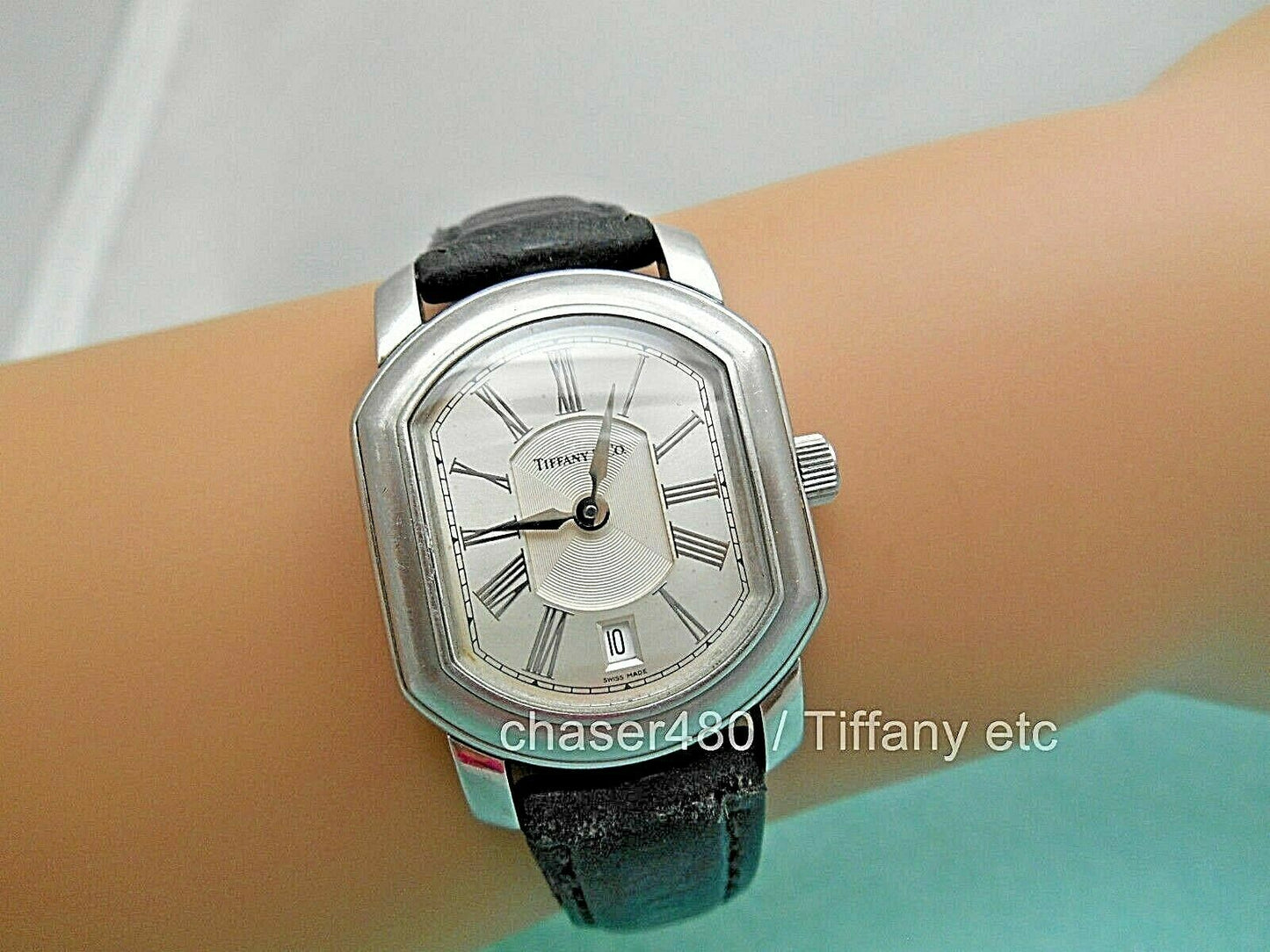 Tiffany & Co Atlas Mark Coupe Resonator Ladies Date Watch SS Guilloche