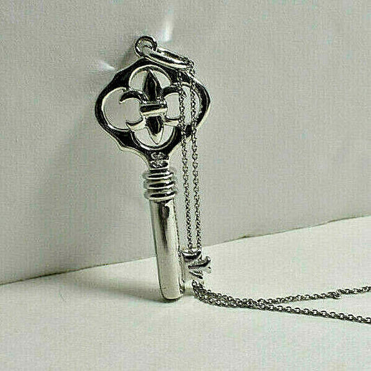 Fleur de Lis Key Pendant + 18" Necklace, Ornate, Beautiful!