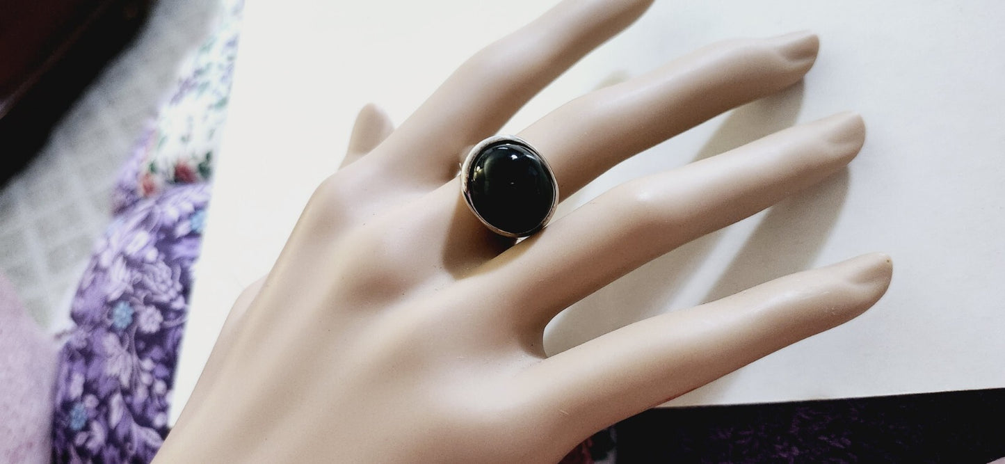 Tiffany & Co Elsa Peretti Large Domed  Black Jade 19mm Ring Sz 8,  Vintage