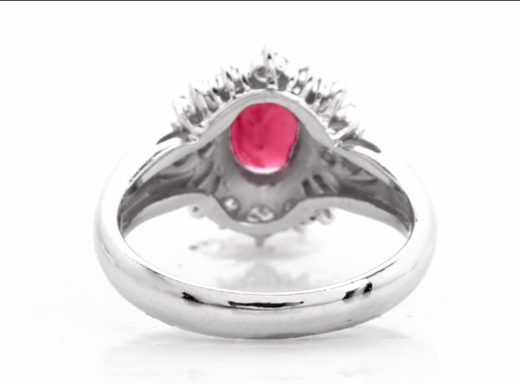 Platinum Pure Red Ruby & Baguette & Round Diamonds Halo Ring 1.40cts Sizable 5.5
