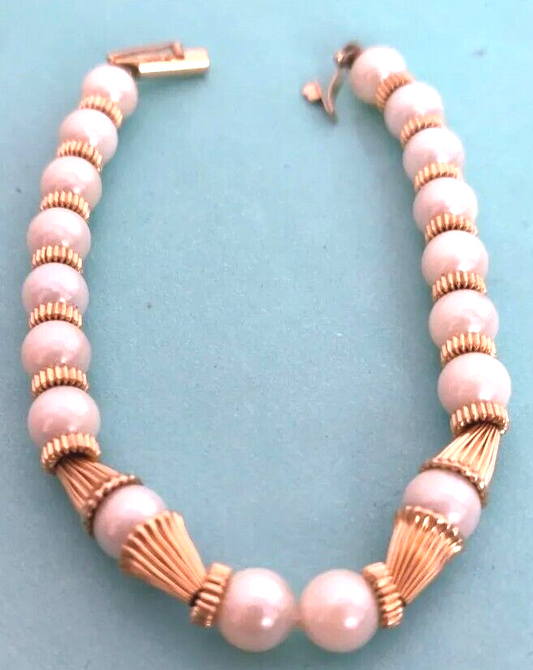 14K Yellow Gold 6.5mm Akoya Pearl Bracelet