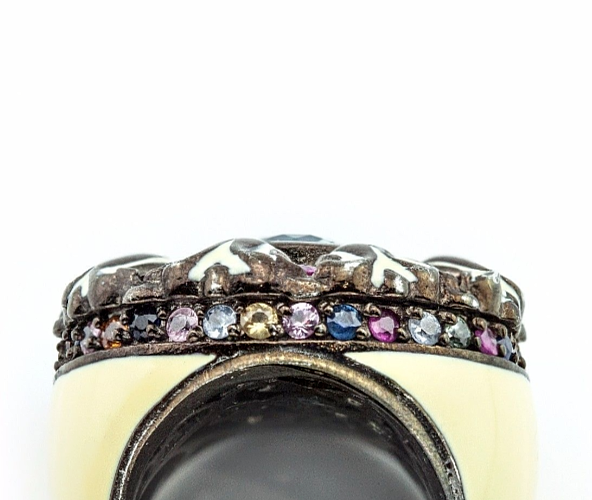 MCL Matthew Campbell Laurenza MultiColor Sapphires Enamel Retro Ring Silver 5.5