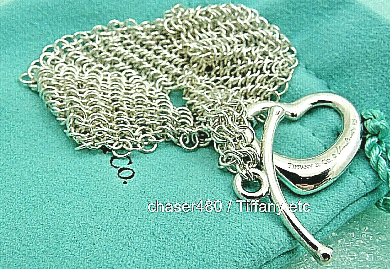 Tiffany & Co Silver Elsa Peretti Open Heart Mesh Toggle Bracelet Pouch & Box