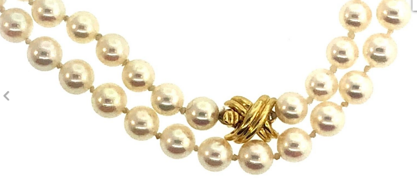 Tiffany & Co 18K Gold 5.5-6mm White Akoya Pearl Signature X 18" Necklace