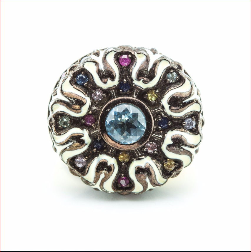 MCL Matthew Campbell Laurenza Multi Color Sapphire Enamel Flower Ring Sz 5.5