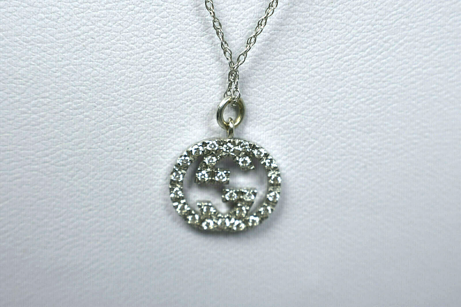Gucci 18K White Gold Diamond Love Britt Double G Icon Pendant For Necklace
