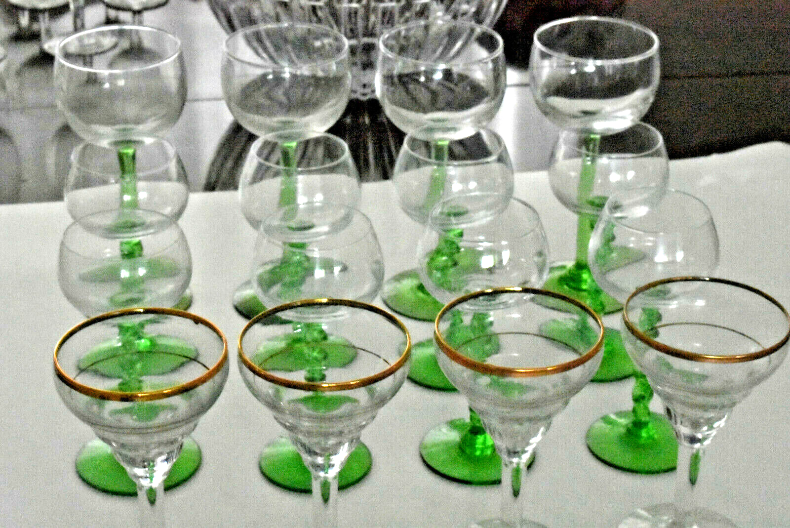 Cunard Queen Elizabeth 2 Cruise Ship Wine Glasses, 4 Gold Rim Martini Glass 1967