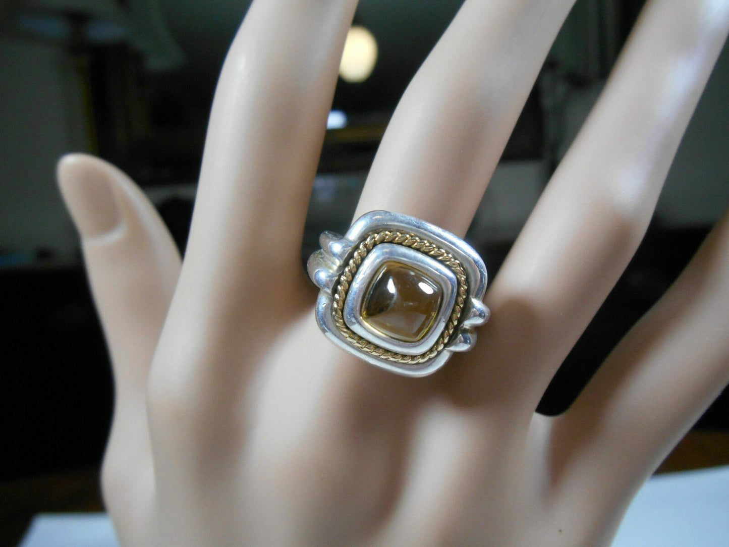 Tiffany &Co Sugarloaf Citrine Ring 18K 750 Yellow Gold & Sterling Silver Sz 3.75