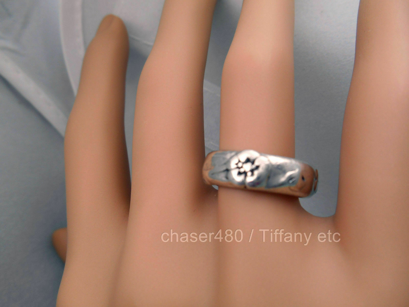 TIFFANY & Co. Nature Rose Flower Ring  Rare - Sterling Silver Sz 5.5