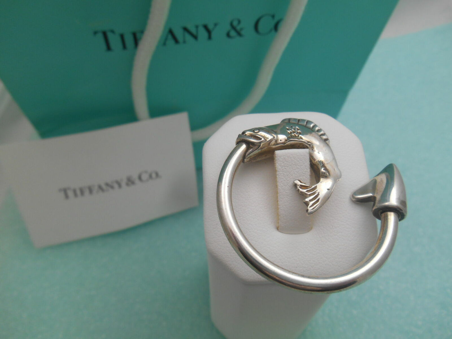 Tiffany & Co. Fish Themed Solid Sterling Silver Key Chain Ring -Very Rare! 