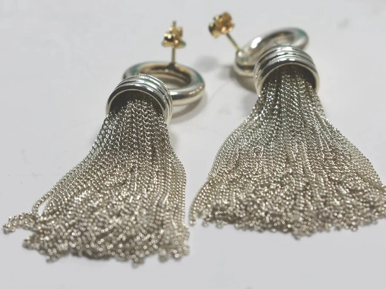 Tiffany & Co Tassel Earrings Silver 2" Dangle RARE Vintage 18K Backs & Posts Box