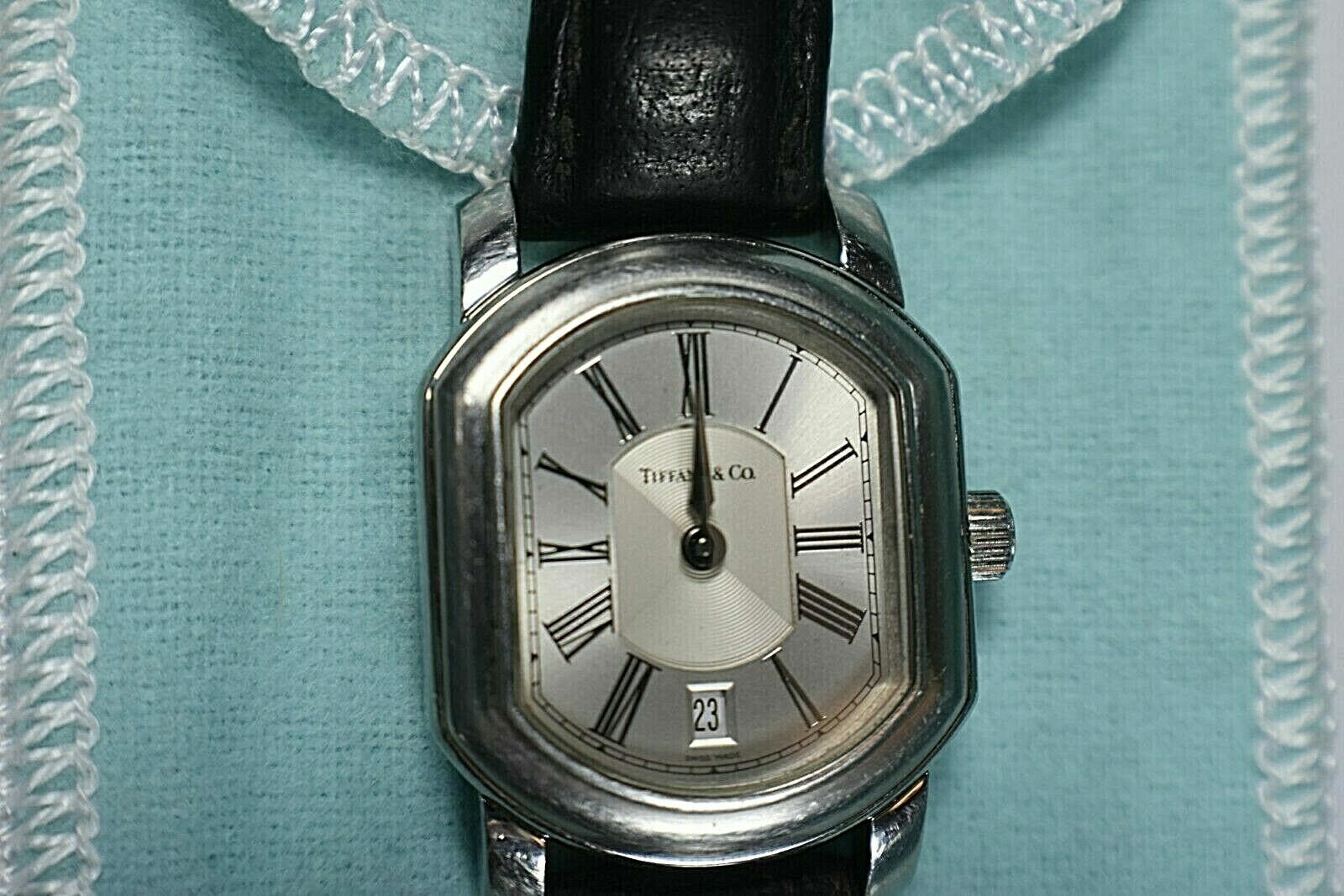 Tiffany & Co Atlas Mark Coupe Resonator Ladies Date Watch SS Guilloche