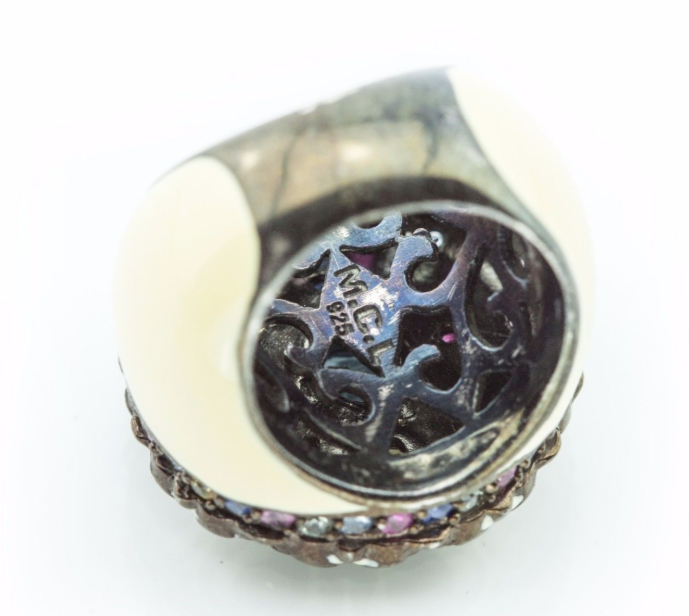 MCL Matthew Campbell Laurenza Multi Color Sapphire Enamel Flower Ring Sz 5.5