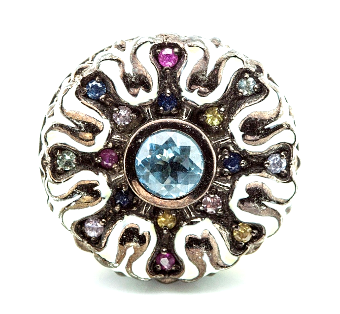 MCL Matthew Campbell Laurenza MultiColor Sapphires Enamel Retro Ring Silver 5.5