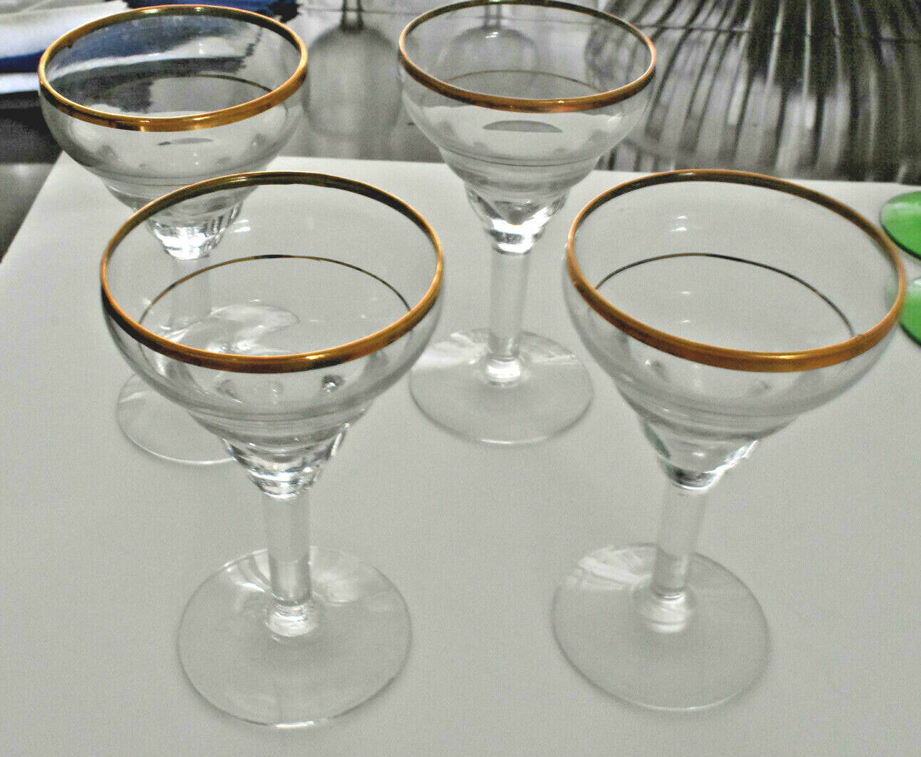 Queen Elizabeth 2 Ocean Cruise Ship 6 Matching Wine Glasses Green Stems- 1967