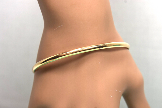 14K Gold 3.5mm Oval Bangle Bracelet 5 Grams, Slides Open