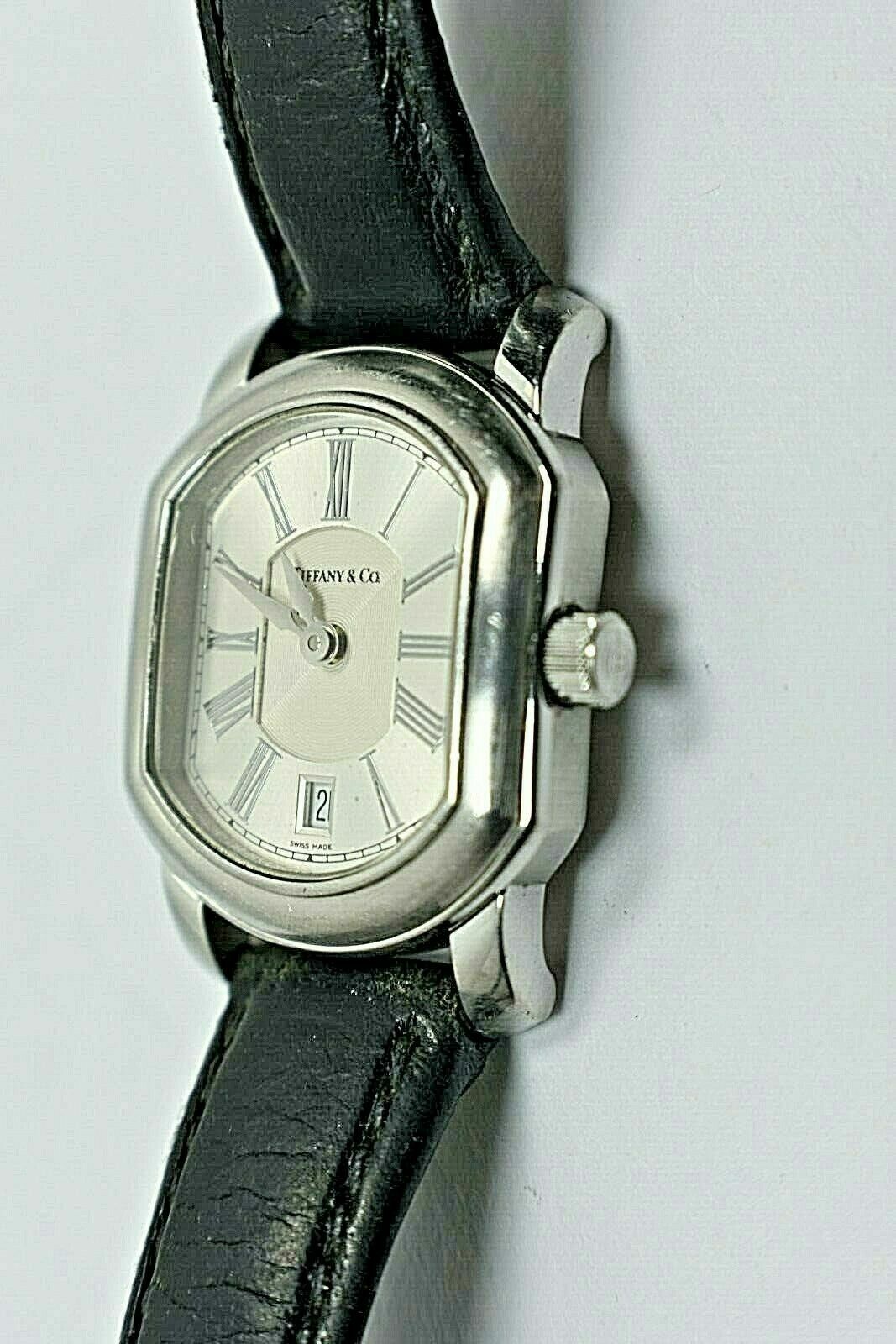 Tiffany & Co Atlas Mark Coupe Resonator Ladies Date Watch SS Guilloche