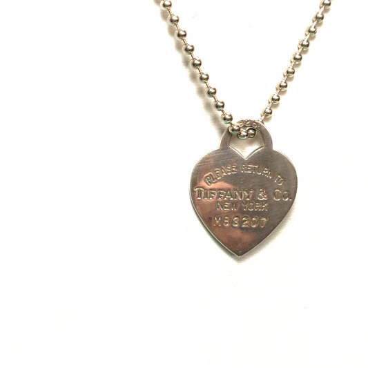 Return to Tiffany Large Heart Tag Pendant Charm 34" Big 2mm Bead Ball Necklace 2