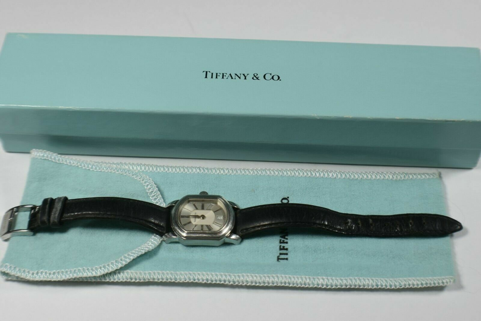 Tiffany & Co Atlas Mark Coupe Resonator Ladies Date Watch SS Guilloche
