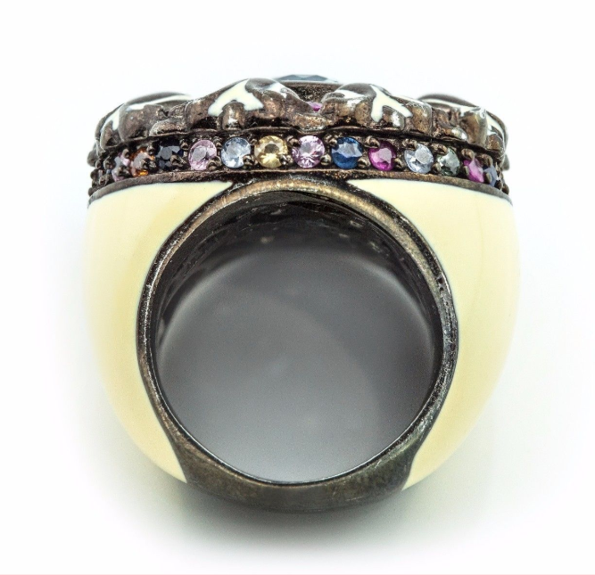 MCL Matthew Campbell Laurenza Multi Color Sapphire Enamel Flower Ring Sz 5.5