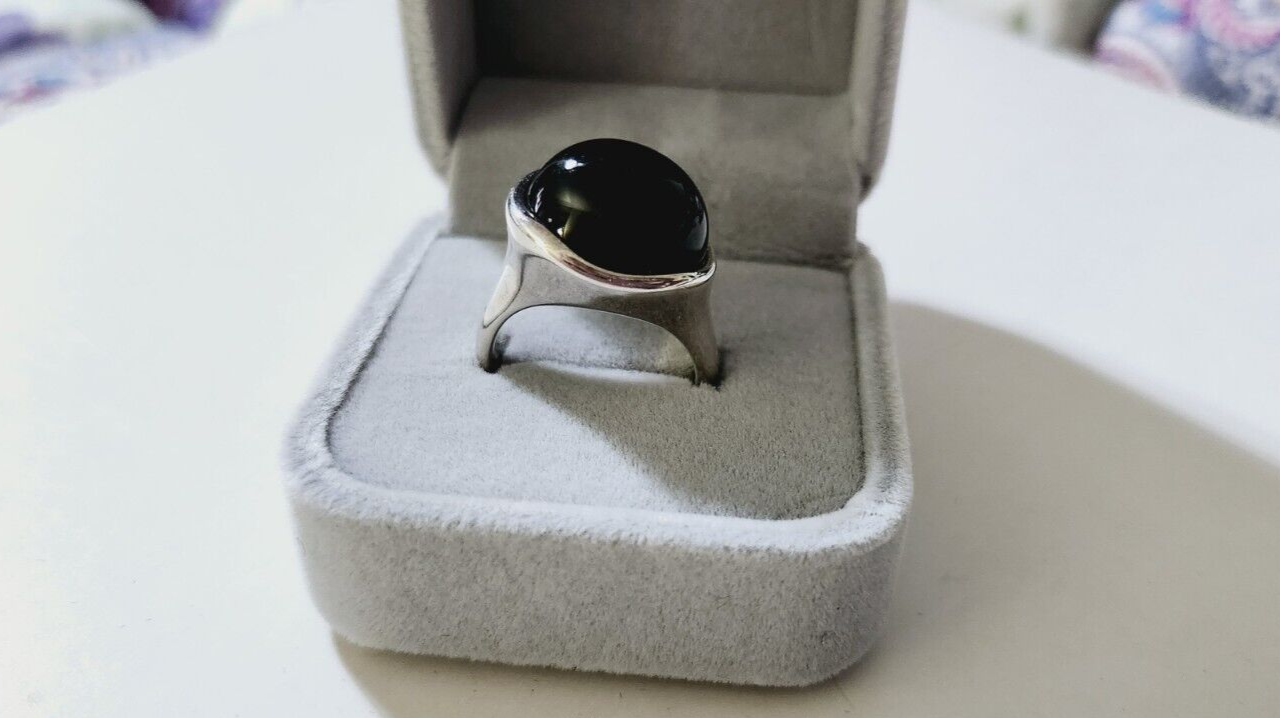 Tiffany & Co Elsa Peretti Large Domed  Black Jade 19mm Ring Sz 8,  Vintage