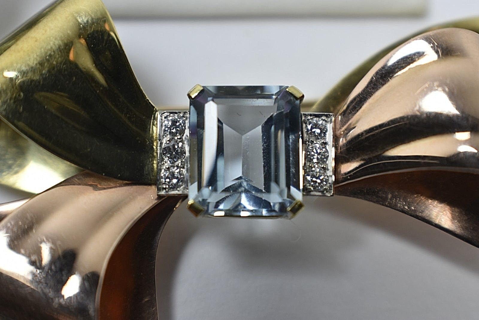 Tiffany &Co 6ct Aquamarine Diamond 14K Rose Yellow Gold Brooch Pin 16g $16K Appr
