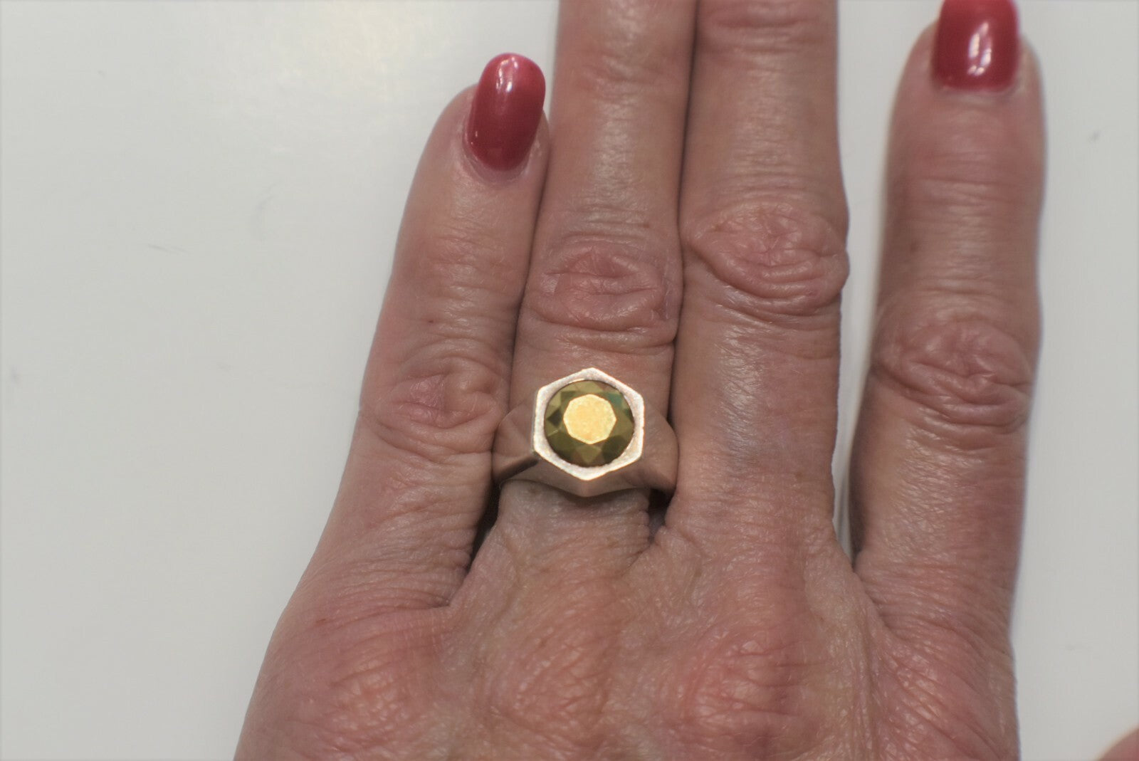Tiffany & Co Elsa Peretti Esagono Ring 2ct Faceted 18K Gold Center, Silver $1250