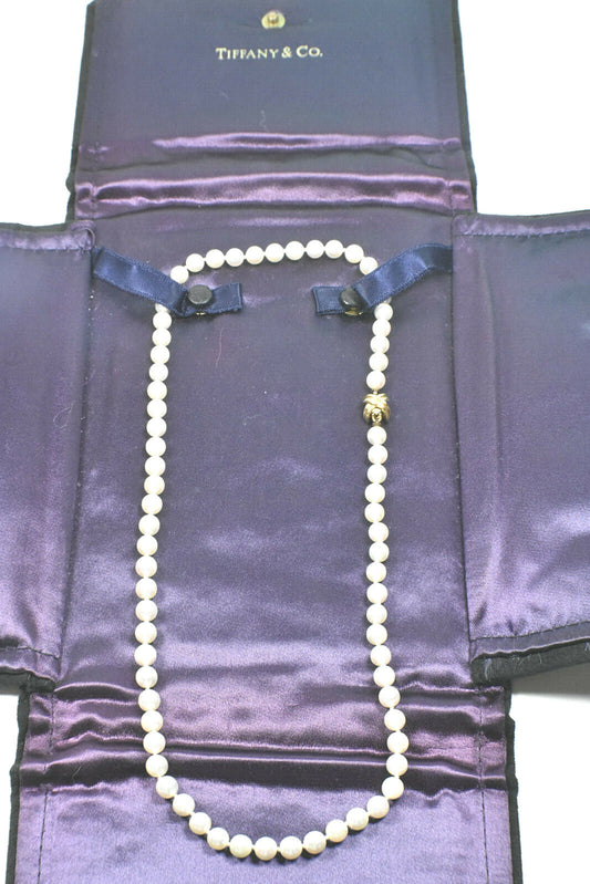 Tiffany & Co Akoya Pearl 18" Necklace 18K Yellow Gold Signature X & Gift Case