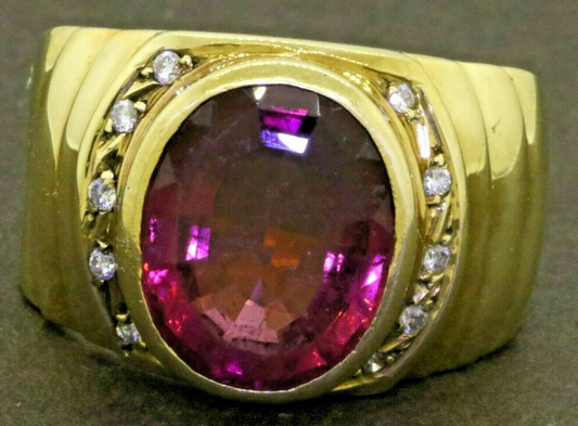 6ct Rubellite Tourmaline VS2 GH Diamond Ring 11g 18K Gold GIA $6550