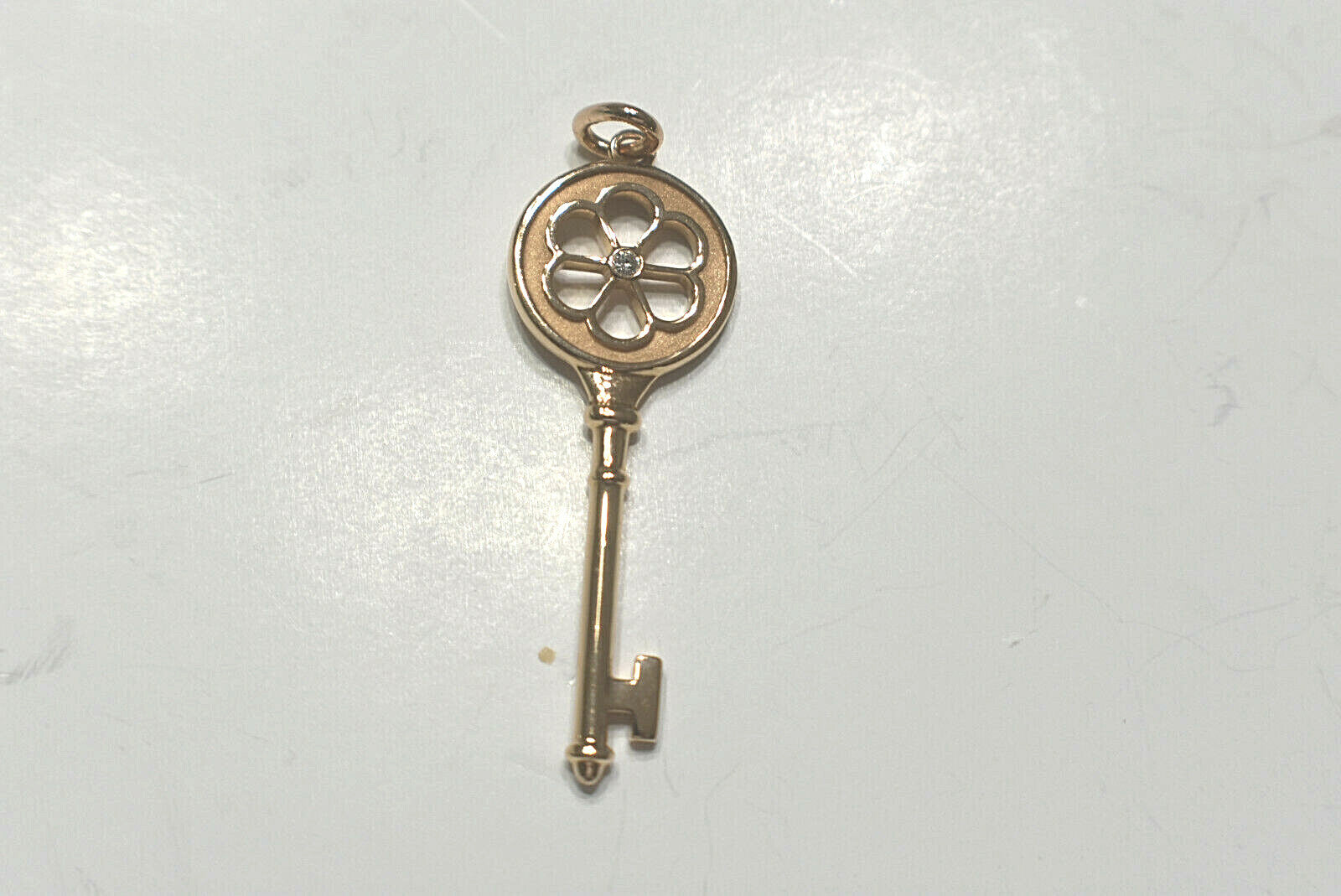 Tiffany & Co Diamond 18K Rose Gold Blossom Key Pendant 4 Necklace w/ Pouch