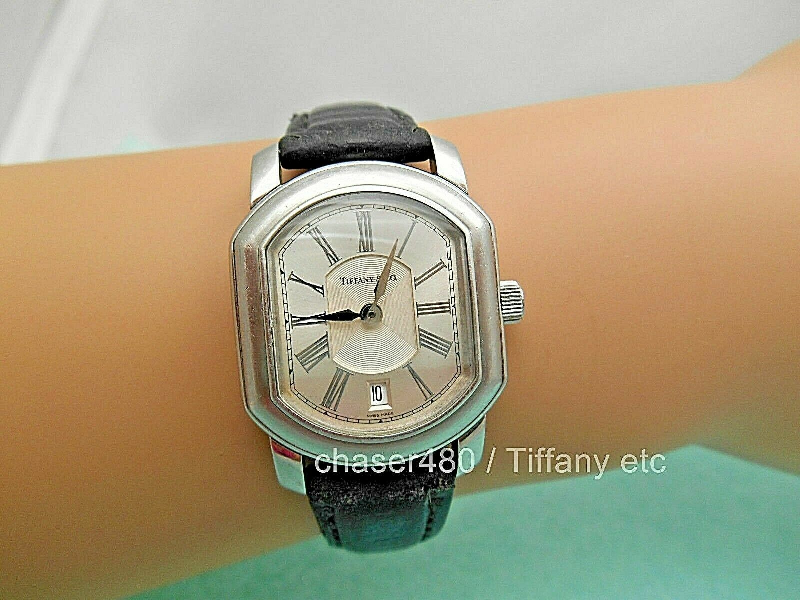 Tiffany & Co Atlas Mark Coupe Resonator Ladies Date Watch SS Guilloche