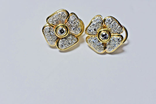 1 ct Pave' Diamond FG-VS1 14K Gold Flower Earrings Omega, 9 Grams Gold, Designer