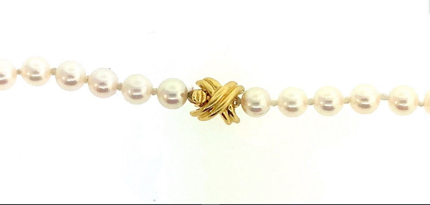 Tiffany & Co 18K Gold 5.5-6mm White Akoya Pearl Signature X 18" Necklace