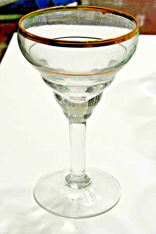 Cunard Queen Elizabeth 2 Cruise Ship Wine Glasses, 4 Gold Rim Martini Glass 1967