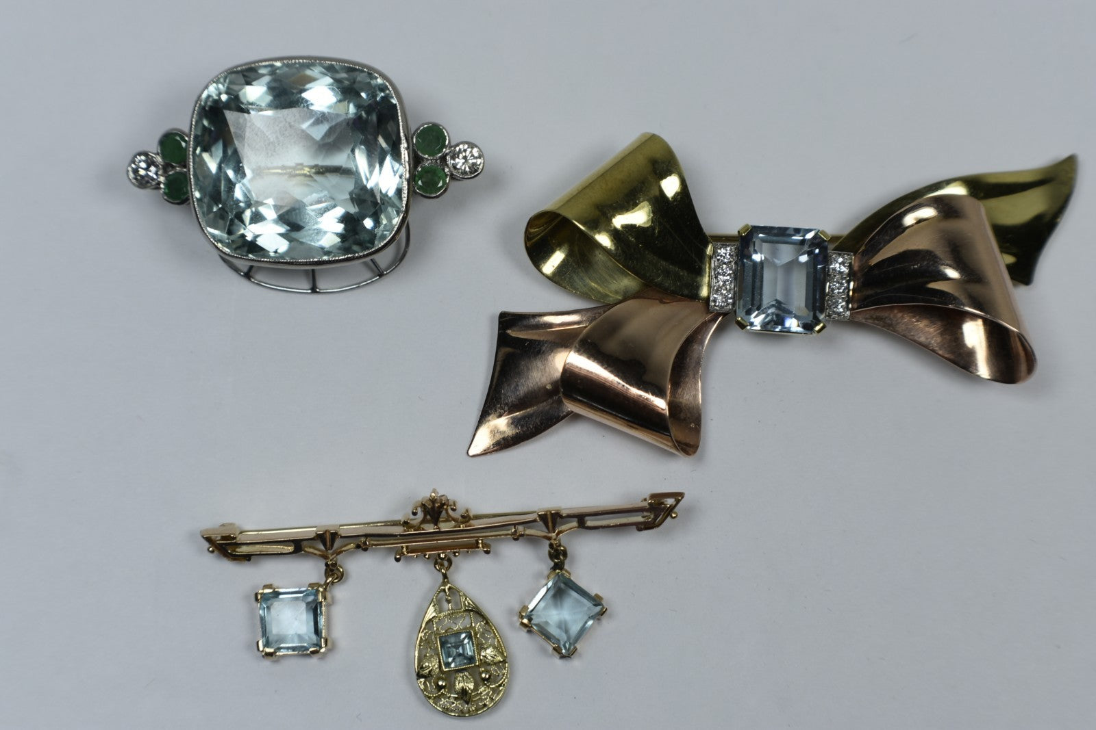 Tiffany &Co 6ct Aquamarine Diamond 14K Rose Yellow Gold Brooch Pin 16g $16K Appr