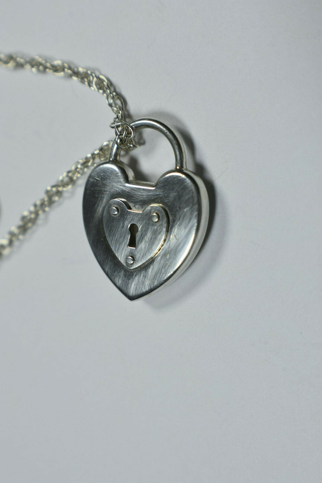 Tiffany & Co 1" Silver Heart Emblem Padlock Lock Heavy Chain Necklace 18"
