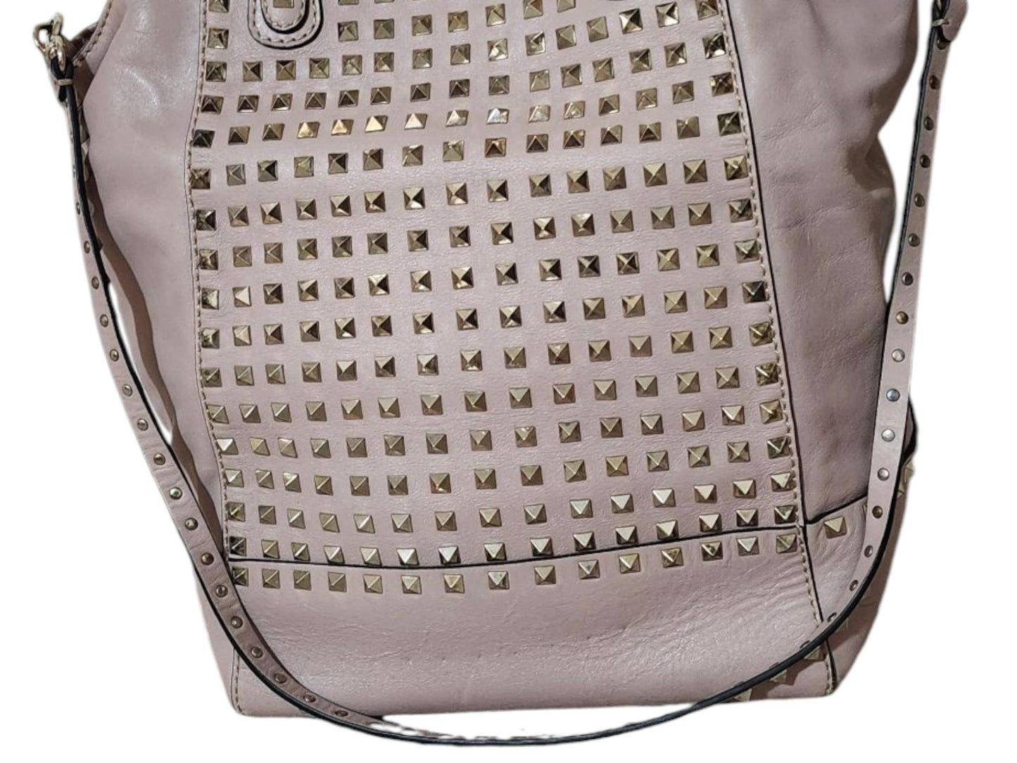  Valentino G Tan Rockstud Lambskin Leather Tote Satchel With Handles